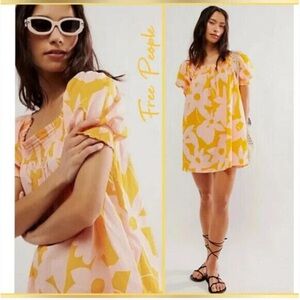 Free People Mila Printed Mini Dress in Tangerine Combo